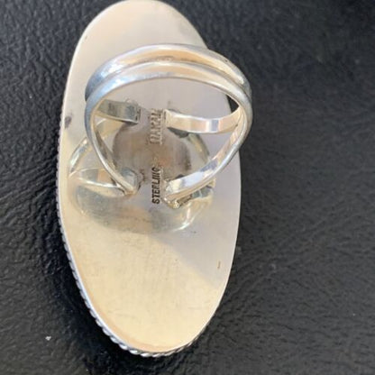 Native American Green Mother of Pearl Inlay Ring | Navajo Sterling Silver | Sz 7.5 | 12939