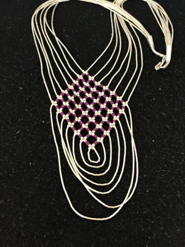 Native American Sugilite Heishi Tubes Necklace | 7 Strand Liquid Sterling Silver | 8560