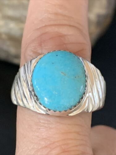 Navajo Blue Kingman Turquoise Ring | Sterling Silver | Sz 11 | Authentic Native American Handmade | 14148