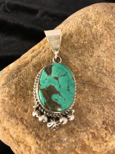 Navajo Green Turquoise Pendant | Sterling Silver | Authentic Native American Handmade | 3382