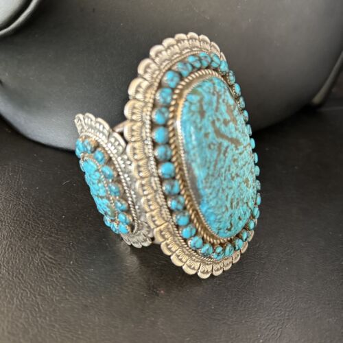 Handmade Native American Blue Kingman Turquoise Cuff Bracelet | Sterling Silver | 14223