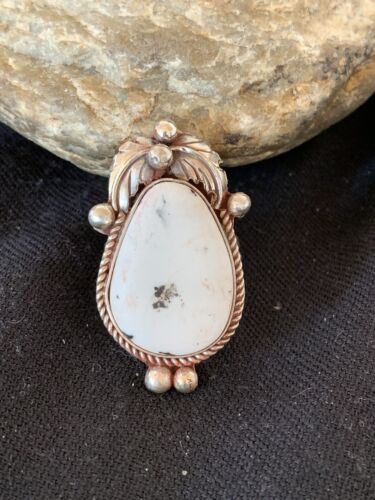 Southwestern Navajo White Buffalo Turquoise Ring | Sterling Silver | Sz 9 | 13088