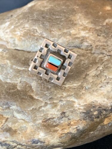 Native American Women's Navajo Blue Turquoise Coral Inlay Ring | Sz 8 | 13132