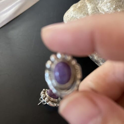Navajo Sugilite Earrings | Sterling Silver Post Stud | Authentic Native American Handmade | 0.5" | 2070