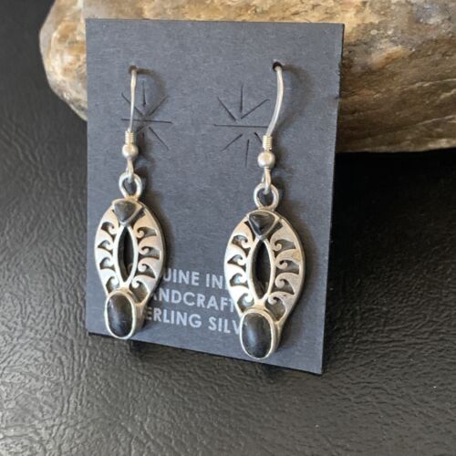 Navajo Black Onyx Dangle Earrings | Sterling Silver | Authentic Native American Handmade | 1" | 12651