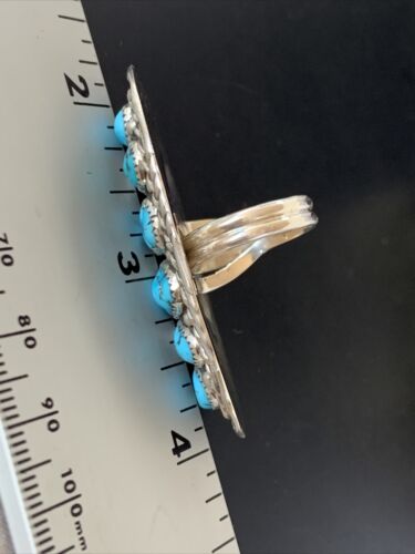 Navajo Blue Kingman Turquoise Cluster Ring | Authentic Native American Sterling Silver | Multi-Stone | Sz 6.5 | 11510