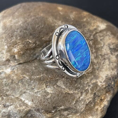 Native American Women's Navajo Blue Opal Ring | Sterling Silver | Sz 6 | 10309