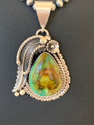 Men's Turquoise Pendant | Navajo Pearls Sterling Silver Necklace | Authentic Native American Handmade | 2568