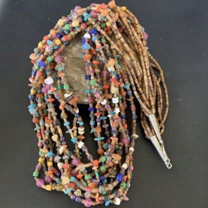Southwestern Santo Domingo Red Coral Blue Turquoise Necklace | 10 Strand | 28" | 12454