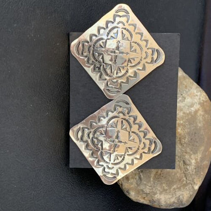 Navajo Sterling Silver Stamped Earrings | Authentic Native American Handmade | 1666
