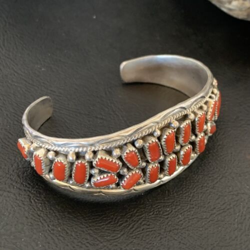 Navajo Multi-Stone Red Coral Bracelet | Sterling Silver | Authentic Native American Handmade | 12235