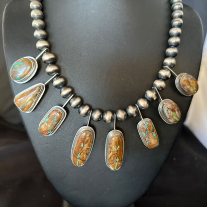 Southwestern Boulder Turquoise Necklace | 23" | Navajo Sterling Silver | Authentic Native American Handmade | 14485