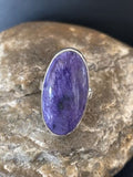 Navajo Women's Oval Purple Charoite Ring | Sterling Silver | Sz 8 Adjustable | Authentic Native American Handmade | 10566