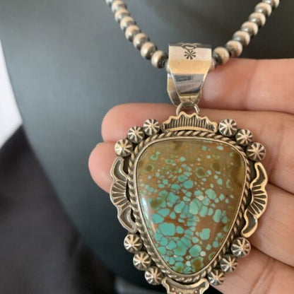 Navajo Blue #8 Turquoise Pendant Necklace | Sterling Silver | Authentic Native American Handmade | 10227