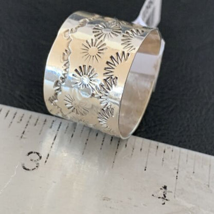Navajo Stamped Wide Band Ring | Sterling Silver | Sz 11.5 | Authentic Native American Handmade | 10963 - Masha USA