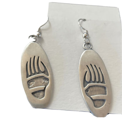 Native American Bearpaw Dangle Earrings | Hopi Sterling Silver Handmade | 01506