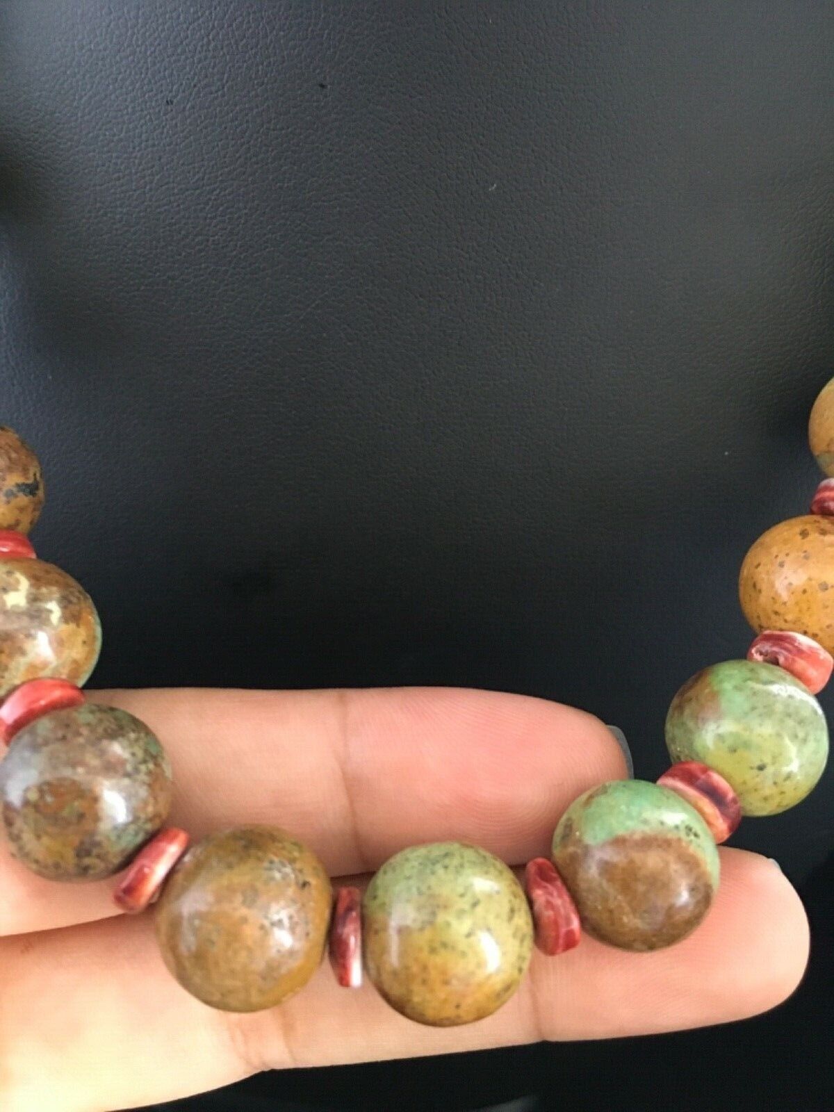 Navajo Green Turquoise & Orange Spiny Oyster Necklace | Sterling Silver | 17" | Authentic Native American Handmade | 1742