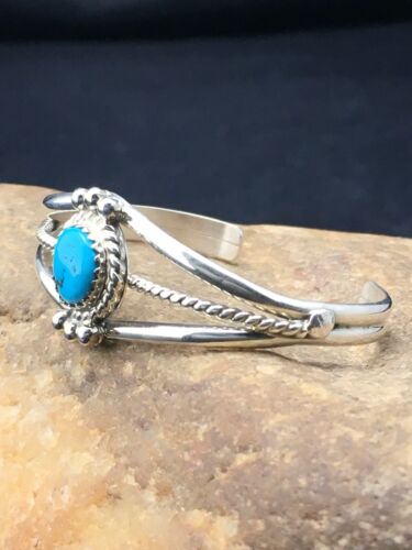 Navajo Blue Turquoise Children's Bracelet | Sterling Silver | Authentic Native American Handmade | 4375