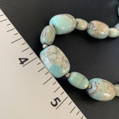 Navajo Blue Turquoise Bead Necklace | Sterling Silver | 20" | Authentic Native American Handmade | 12966