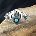 Navajo Turquoise Bear Paw Cuff Bracelet | Sterling Silver | Authentic Native American Handmade | 10242