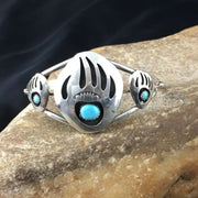 Navajo Turquoise Bear Paw Cuff Bracelet | Sterling Silver | Authentic Native American Handmade | 10242