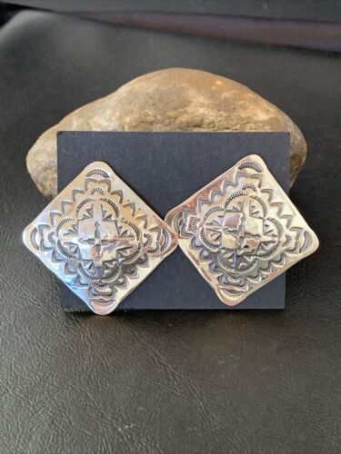 Southwestern Women's Navajo Stamped Earrings | Sterling Silver | Authentic Native American Handmade | 1675