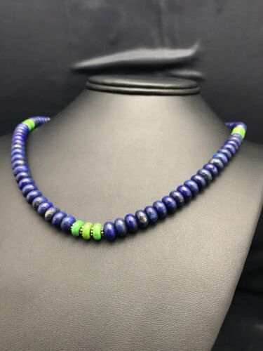 Navajo Lapis & Turquoise Beads Necklace | Sterling Silver | Authentic Native American Handmade | 20" | 3269