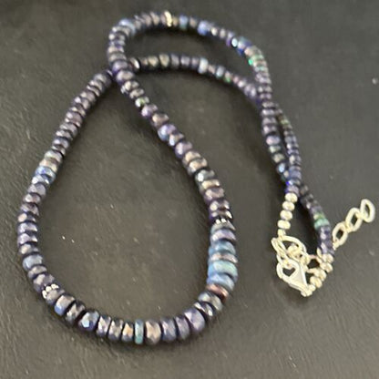 Native American Blue Opal Necklace | Sterling Silver | Navajo Handmade | 18" | 14534