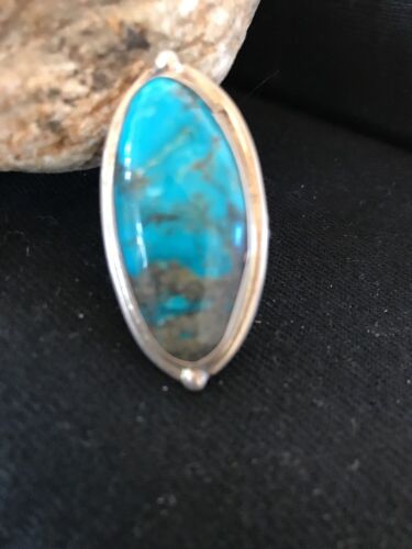 Navajo Blue Turquoise Ring | Sterling Silver | Adjustable | Authentic Native American Handmade | 10210
