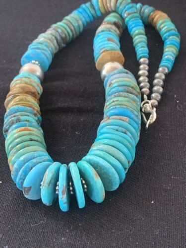 Navajo Graduated Blue Green Turquoise Necklace | Sterling Silver | Authentic Native American | 21" | 606 - Masha USA