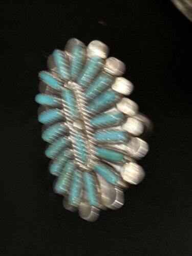 Navajo Blue Turquoise Cluster Ring | Authentic Native American Sterling Silver | Multi-Stone | Sz 8.5 | 14273