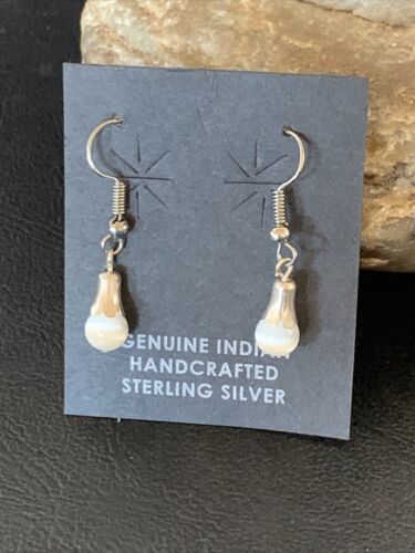 Navajo Sterling Silver White Moonstone Dangle Earrings | 0.50" | Authentic Native American Handmade | 13087 - Masha USA