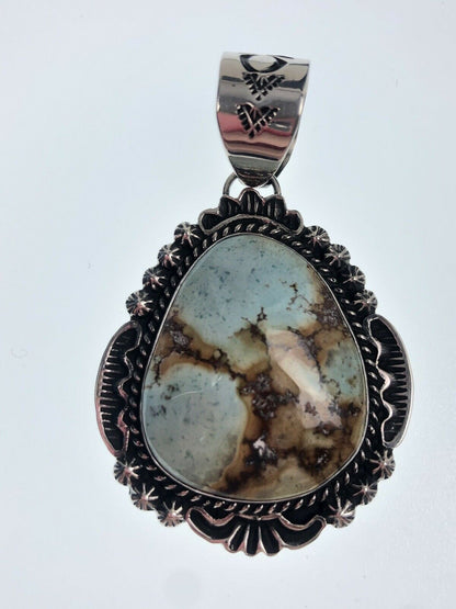 Navajo Royston Turquoise Pendant Necklace | Sterling Silver | Authentic Native American Handmade | 11295