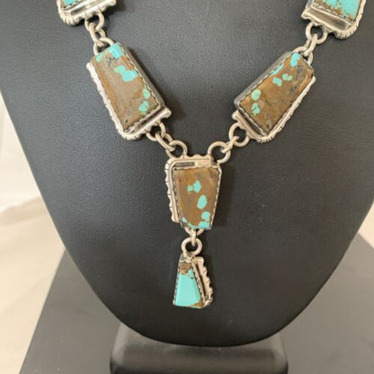 Navajo Handmade Turquoise Lariat Necklace | Long Sterling Silver Pendant | 02039