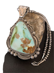 Navajo Green Royston Turquoise Pendant Necklace | Sterling Silver | Authentic Native American Handmade | 1935