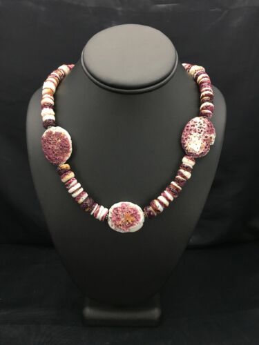 Navajo Purple Spiny Oyster Necklace | Sterling Silver | Authentic Native American Handmade | 20" | 2613
