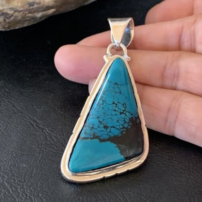 Navajo Spiderweb Turquoise Pendant | Sterling Silver | 2" | Authentic Native American Handmade | 10754