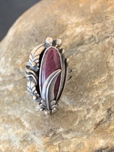 US Womens Navajo Design Purple Spiny Oyster Sterling Silver Ring Sz 5.5 10810