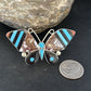 Zuni Butterfly Inlay Ring | Coral Turquoise Onyx Mother of Pearl | Sz 7 | Sterling Silver | 14439