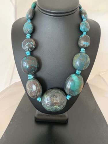 Navajo Graduated Sterling Silver Natural Blue Nugget Turquoise Necklace | Authentic Native American | 21" | 627