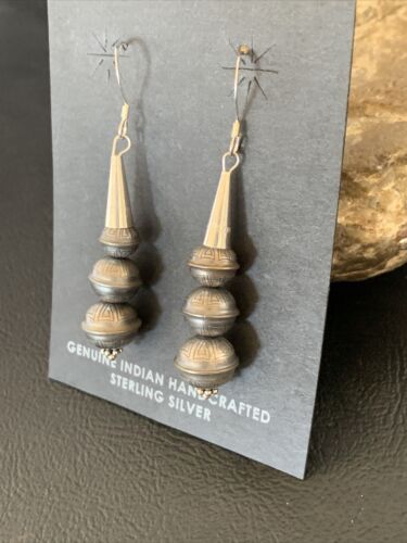 Navajo Pearls Bead Earrings | Sterling Silver Stamped | Authentic Native American Handmade | 13045