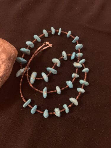 Navajo Sleeping Beauty Kingman Turquoise Nugget Necklace | Sterling Silver | Authentic Native American Handmade | 26" | 00613