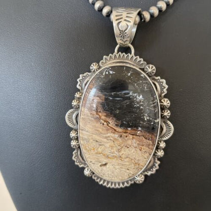 Navajo Pearls Picture Jasper Pendant Necklace | Sterling Silver | Authentic Native American Handmade | 1301
