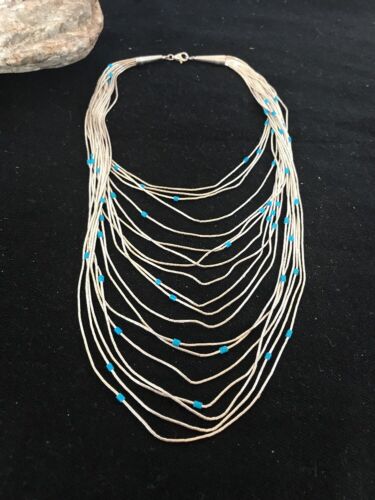 Turquoise Liquid Heishi Necklace | 19 Strand Graduated | Sterling Silver | Authentic Native American Handmade | 3701