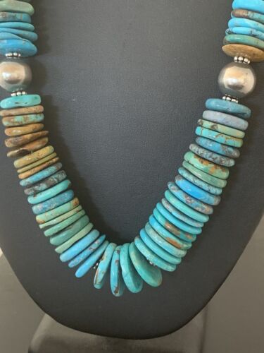 Navajo Graduated Blue Green Turquoise Necklace | Sterling Silver | Authentic Native American | 21" | 606 - Masha USA