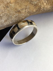 Navajo Sterling Silver Onyx & Picture Jasper Inlay Ring | Sz 13.5 | Authentic Native American Handmade | 01592