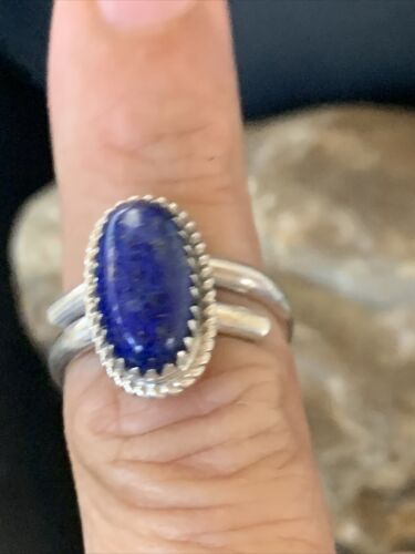 Women's Adjustable Navajo Lapis Lazuli Ring | Sterling Silver | Sz 6.5 | Authentic Native American Handmade | 12449