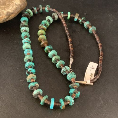 Native American Navajo Turquoise Shell Heishi Bead Necklace | Sterling Silver | 30" | 00762