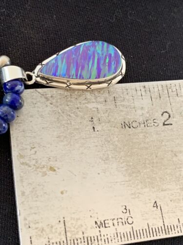 Southwestern Navajo Purple Opal Lapis Pendant Necklace | Sterling Silver | Authentic Native American Handmade | 00592