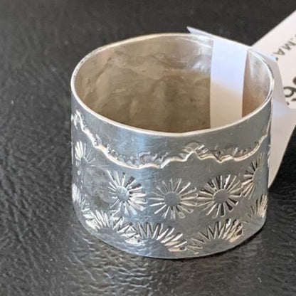 Navajo Stamped Wide Band Ring | Sterling Silver | Sz 11.5 | Authentic Native American Handmade | 10963 - Masha USA
